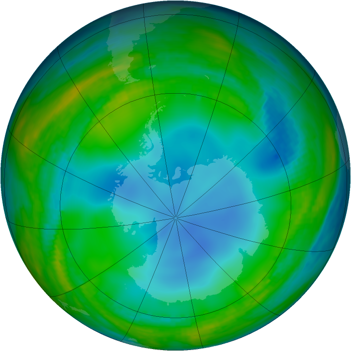 Antarctic ozone map for 02 July 1986